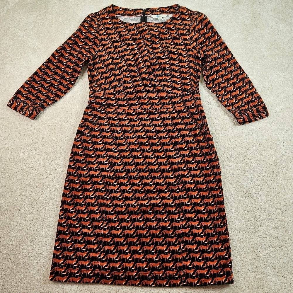 Retro Boden Coraline Fox Print Corduroy Sheath Dress Womens 4L Woodland Novelty